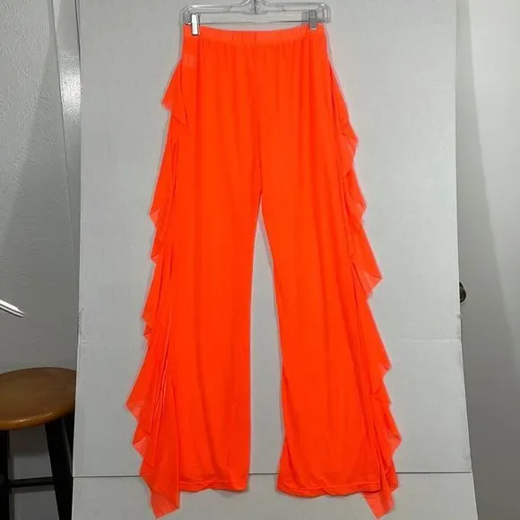 Mesh Cover Up Pants NWOT Elastic Waist, Sheer Neon Orange XL (see photos) - Picture 1 of 10